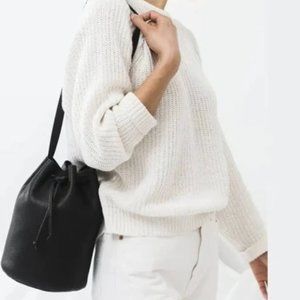 BAGGU | Black Leather Bucket Bag